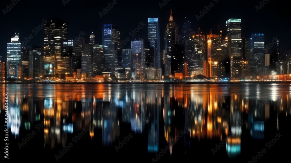 Fototapeta premium Abstractly depict the reflections of city lights on water or glass surfaces. abstract background wallpaper
