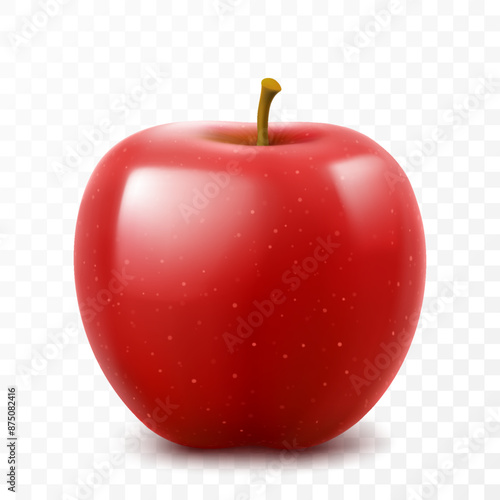Red delicious juicy apple isolated on transparent background. Realistic 3D vector illustration