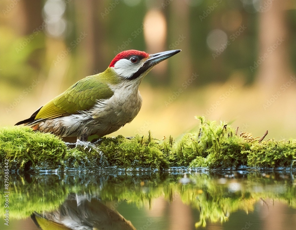 Φωτογραφία Nature's Sip: Green Woodpecker Hydrating in a European Woodland