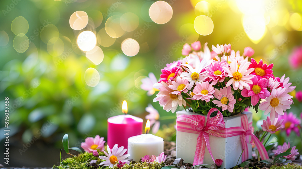 candles and flowers in a paper vase candles and flowers in a paper vase
