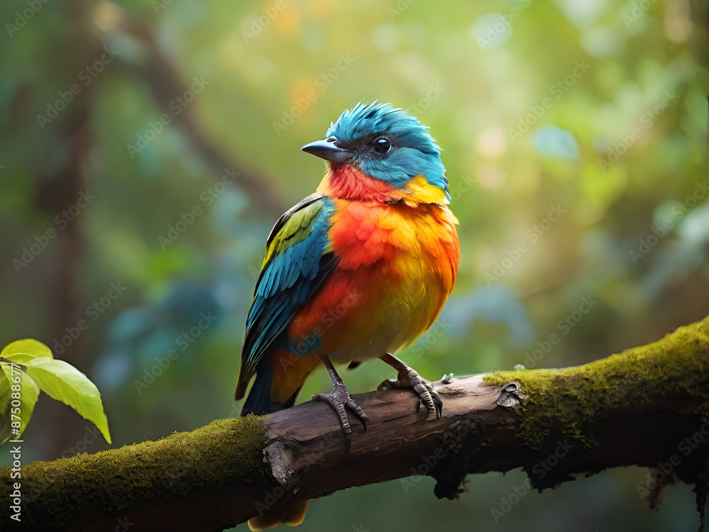 Vibrant Avian Perch: A Colorful Bird in the Forest Vibrant Avian Perch: A Colorful Bird in the Forest