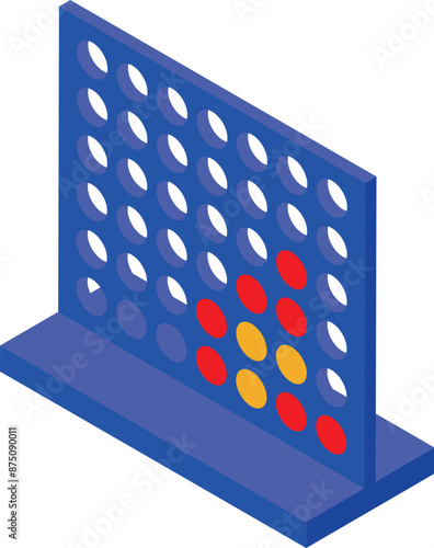 Blue board game with red and yellow pieces showing winning strategy