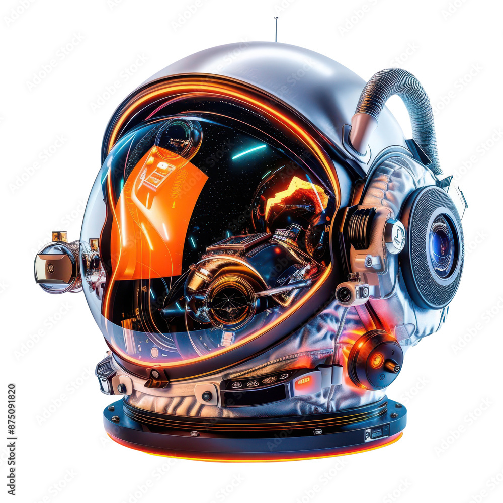 Fototapeta premium Futuristic astronaut helmet with advanced technology, perfect for space exploration and sci-fi themes.