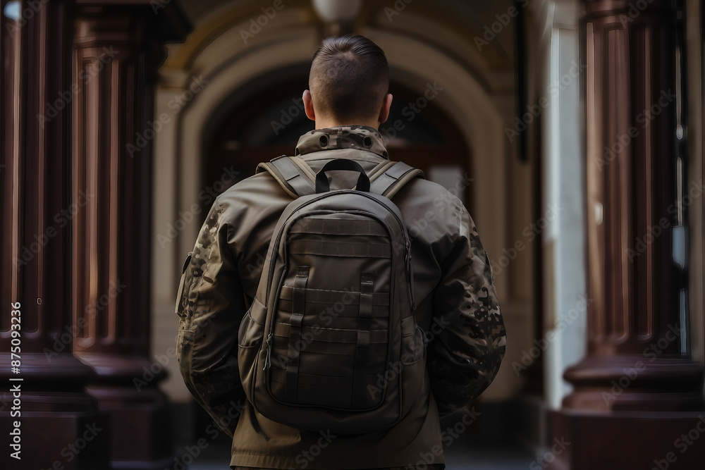 Generative AI illustration of soldier in uniform back home Generative AI illustration of soldier in uniform back home