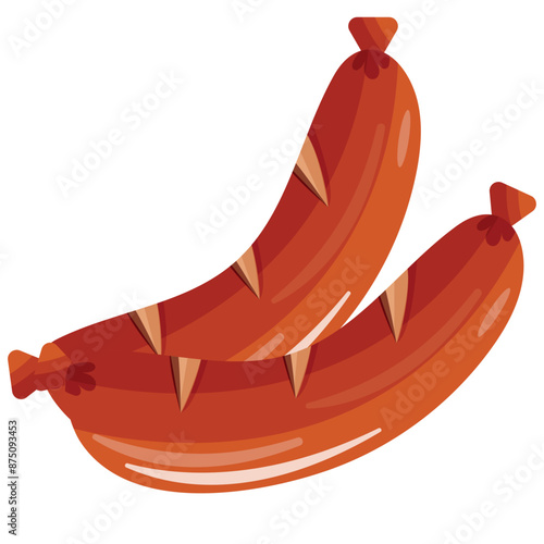 icon of two grilled sausages with a baked crust, for design, poster or packaging
