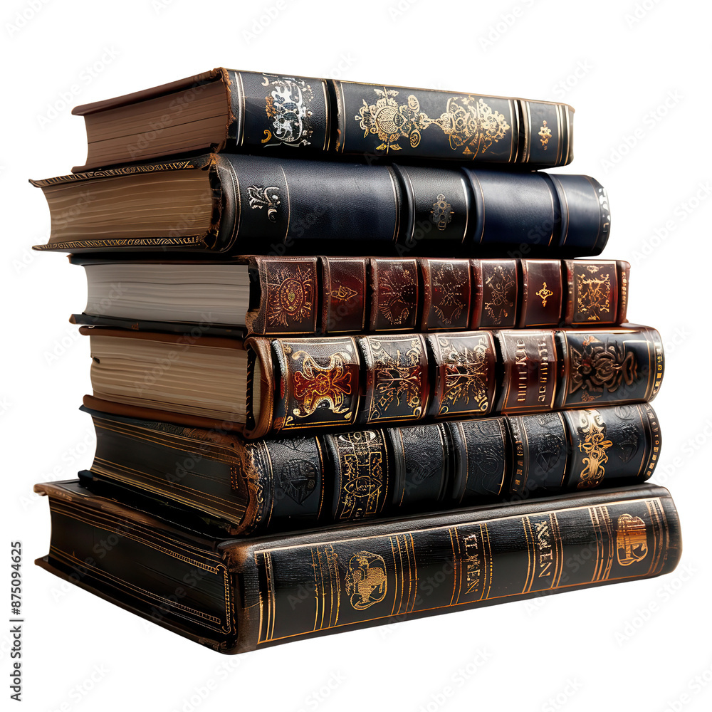 A stack of antique books with ornate covers, showcasing vintage literature and history, perfect for academic or classic-themed projects. A stack of antique books with ornate covers, showcasing vintage literature and history, perfect for academic or classic-themed projects.
