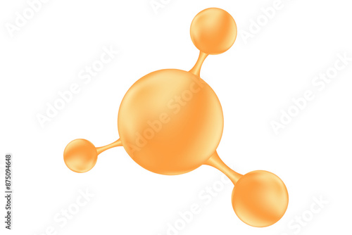 Beige, gold oil molecule of hyaluronic acid or collagen, nano 3D cell, vector bio scientific icon. Cosmetology treatment isolated elements. Beauty science skin care molecular concept