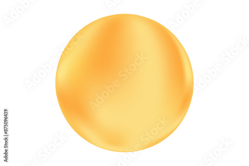 Cute 3d gold circle glowing shape with gradient texture, aesthetic yellow oil bubble, isolated transparent background, for websites, cosmetics presentations, logo, identity, flyers, posters.