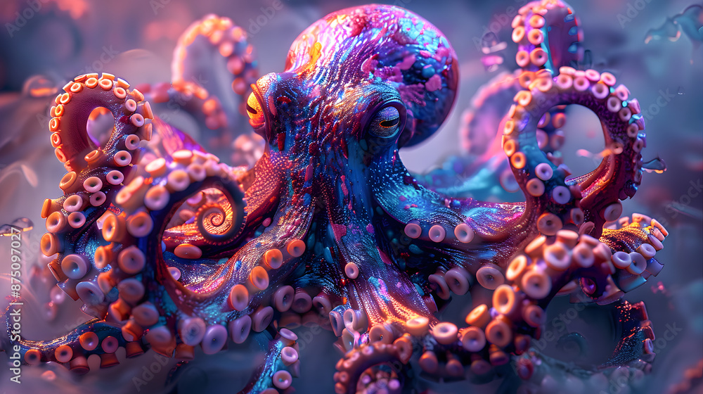 Fototapeta premium Portrait of octopus, Abstract art colorful painting octopus