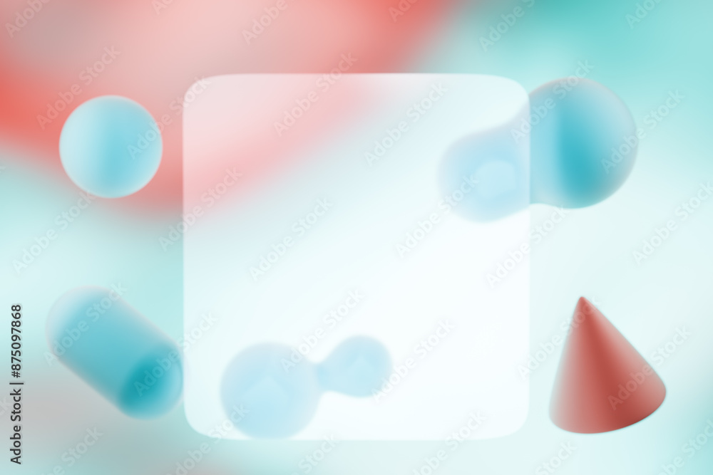 Abstract shapes in soft focus with a pastel color palette of blue, red and white.Glassmorphism 3d rendering Abstract shapes in soft focus with a pastel color palette of blue, red and white.Glassmorphism 3d rendering