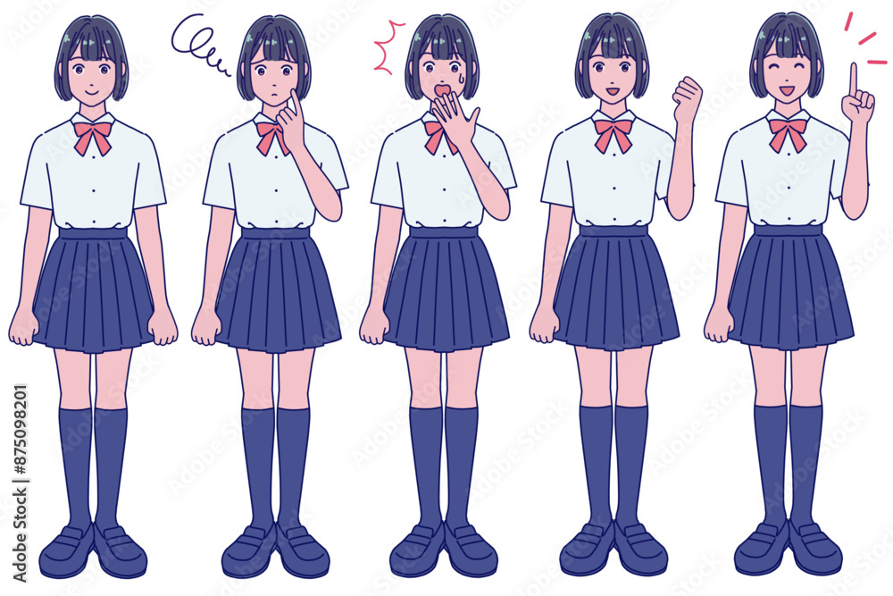 アニメ風女子生徒の表情5種