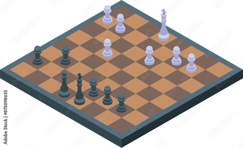 Chess game strategy playing chessboard king queen checkmate figures isometric Chess game strategy playing chessboard king queen checkmate figures isometric
