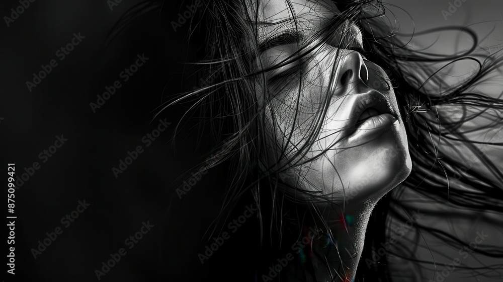 Portrait of a woman with a pensive expression on her face, black and white drawing Portrait of a woman with a pensive expression on her face, black and white drawing