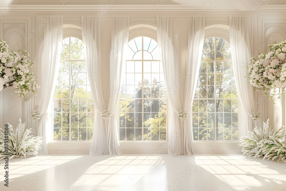 Background wedding with floral and view outside from windown generative AI Background wedding with floral and view outside from windown generative AI