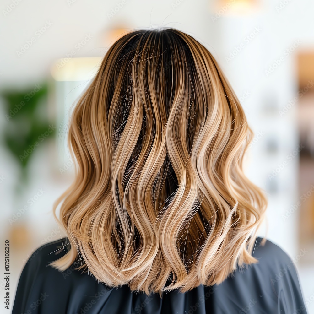 Naklejka premium Woman having her hair colored with ombre effects, [ombre hair], [gradient color]