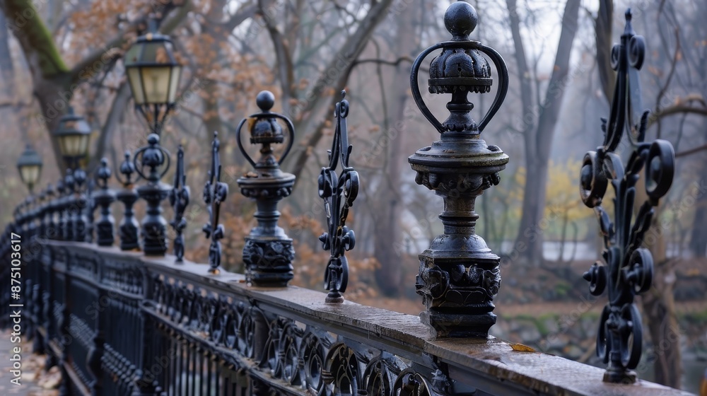 Iron railings lining picturesque bridges AI generated illustration