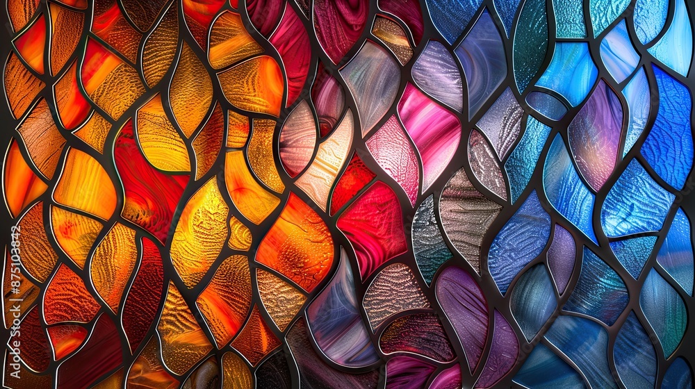 A colorful stained glass window with a blue and red design A colorful stained glass window with a blue and red design