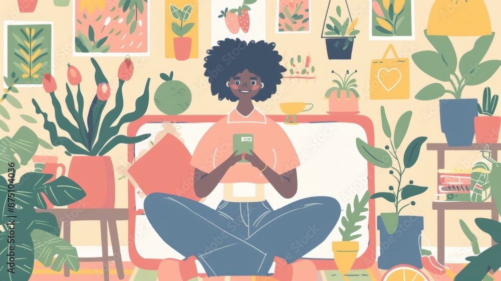 Playful animation of a wellness blogger promoting healthy habits AI generated illustration Playful animation of a wellness blogger promoting healthy habits AI generated illustration