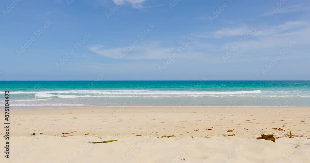 Phuket beach sea Thailand. Landscapes view of beach sea sand and sky in summer day. Beach sea space area. At Karon Beach, Phuket, Thailand. On 9 January 2024. High quality video 4K DCI ProRes422 Phuket beach sea Thailand. Landscapes view of beach sea sand and sky in summer day. Beach sea space area. At Karon Beach, Phuket, Thailand. On 9 January 2024. High quality video 4K DCI ProRes422