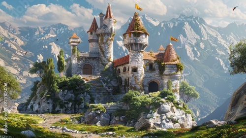 Produce a cute 3D render of a fairytale princesss castle AI generated illustration