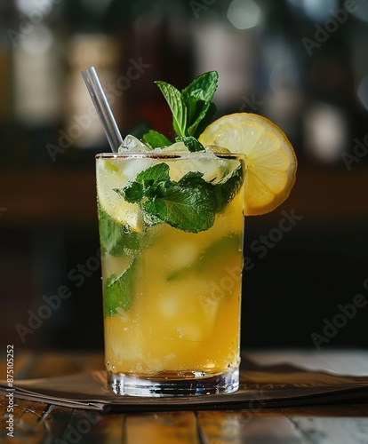 Refreshing Mojito Lemon Mint Cocktail Splashing with Ice  photo