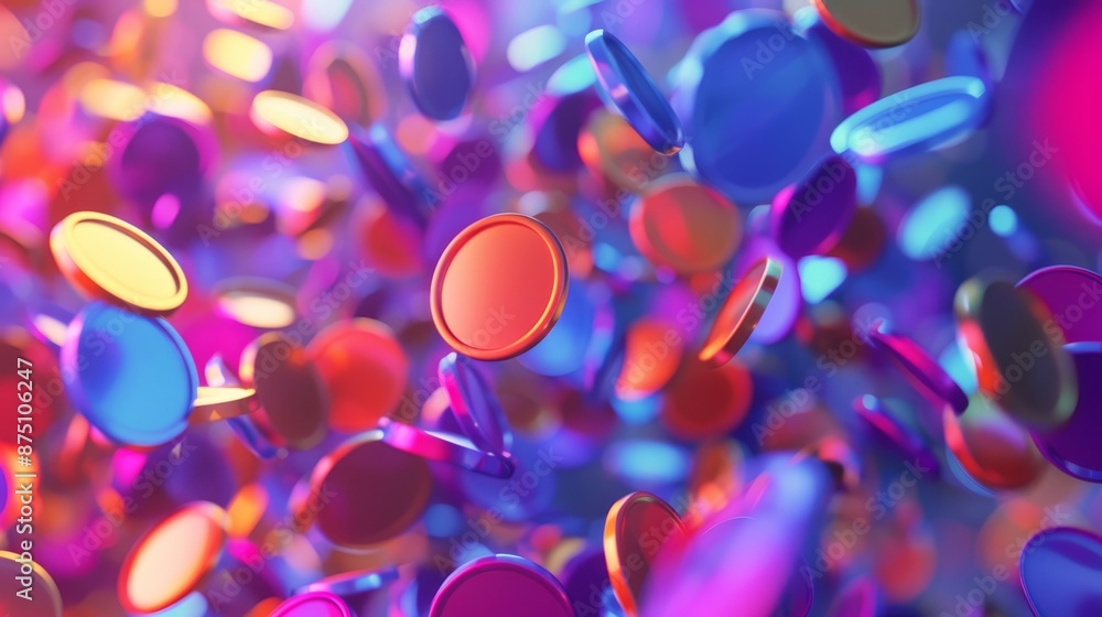 Render a 3D scene of colorful coins raining down in a cute manner AI generated illustration Render a 3D scene of colorful coins raining down in a cute manner AI generated illustration