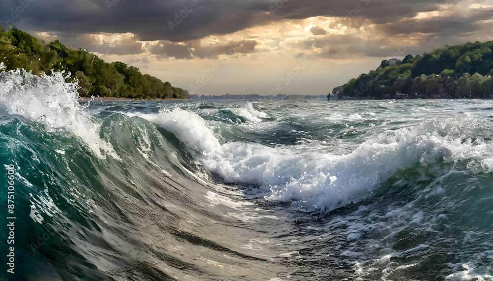 Waves of water of the river and the sea meet each background. Generative AI. Waves of water of the river and the sea meet each background. Generative AI.