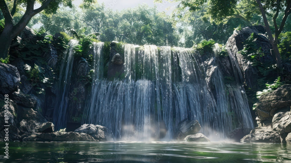 large beautiful waterfall: realistic large beautiful waterfall: realistic