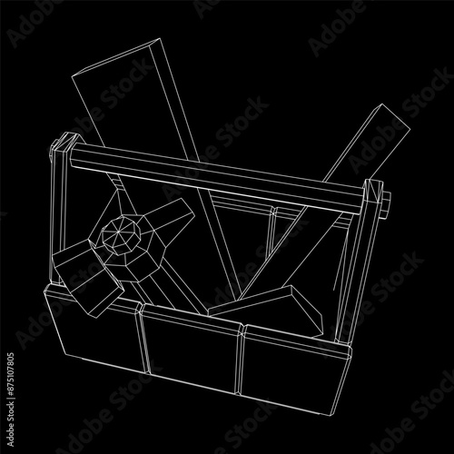 Wooden Toolbox with Tools. Wireframe low poly mesh vector illustration