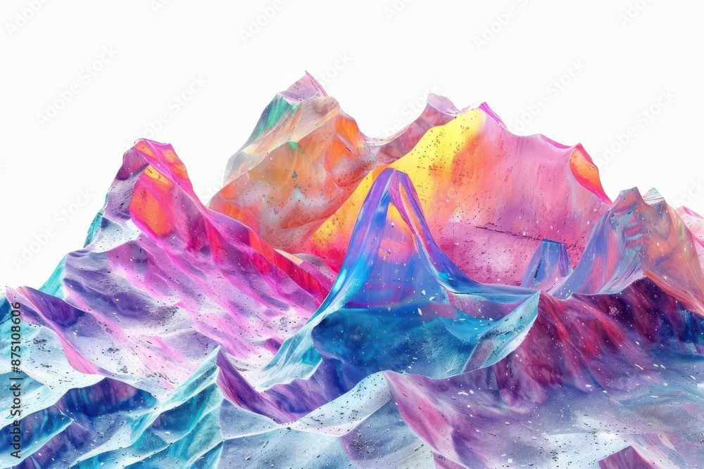 abstract mountain range shimmering crystalline peaks in vibrant hues frozen in time 3d rendered isolated on white futuristic otherworldly landscape abstract mountain range shimmering crystalline peaks in vibrant hues frozen in time 3d rendered isolated on white futuristic otherworldly landscape