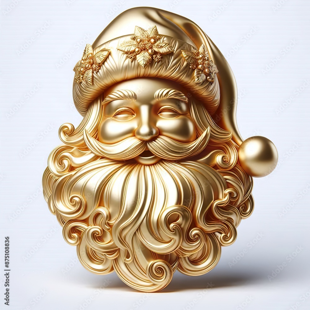 A three-dimensional, Gold stylized of beautiful portrait of Santa Claus with smile A three-dimensional, Gold stylized of beautiful portrait of Santa Claus with smile