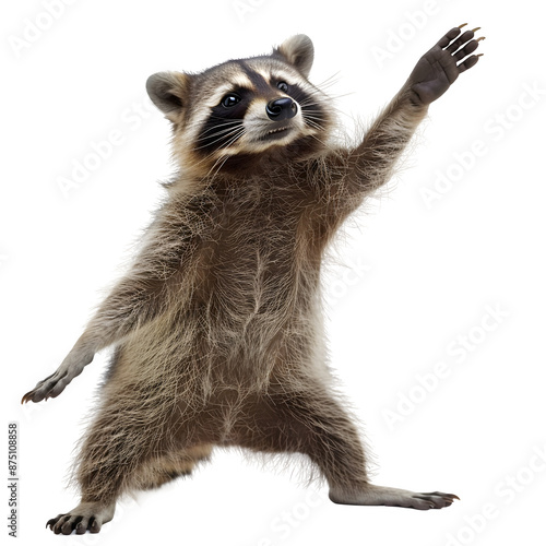 Dancing raccoon on transparent background photo