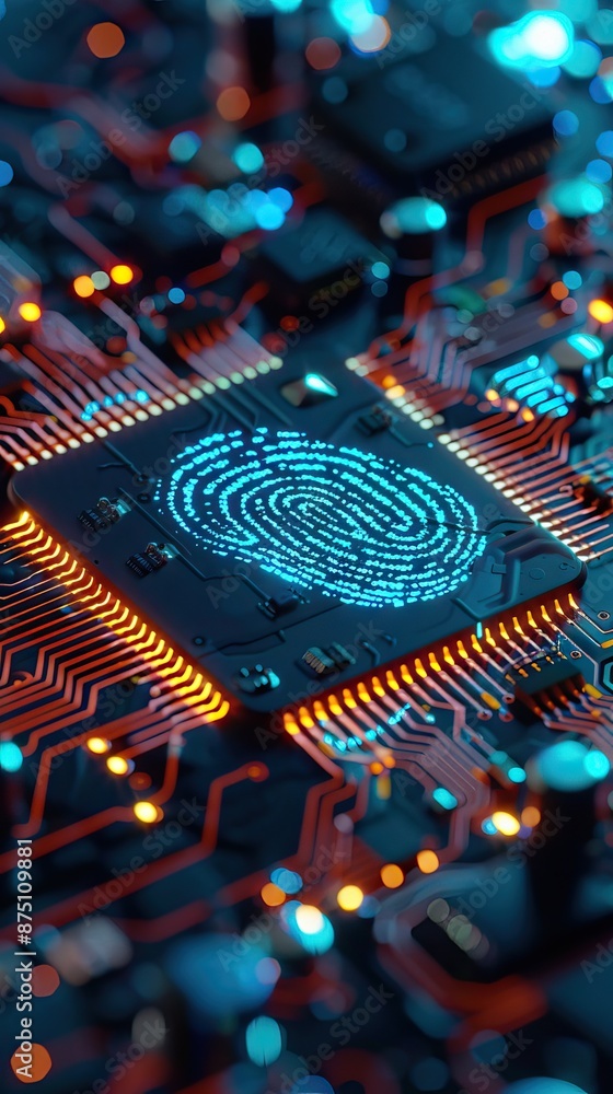 Fototapeta premium Fingerprint scanning and biometric authentication, processing of biometric for access personal data. AI generated illustration