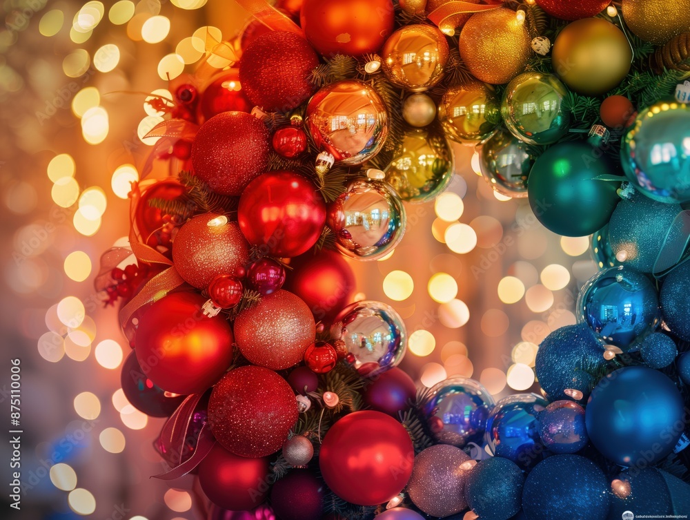 Bunter Weihnachtskranz mit funkelnden Lichtern Bunter Weihnachtskranz mit funkelnden Lichtern