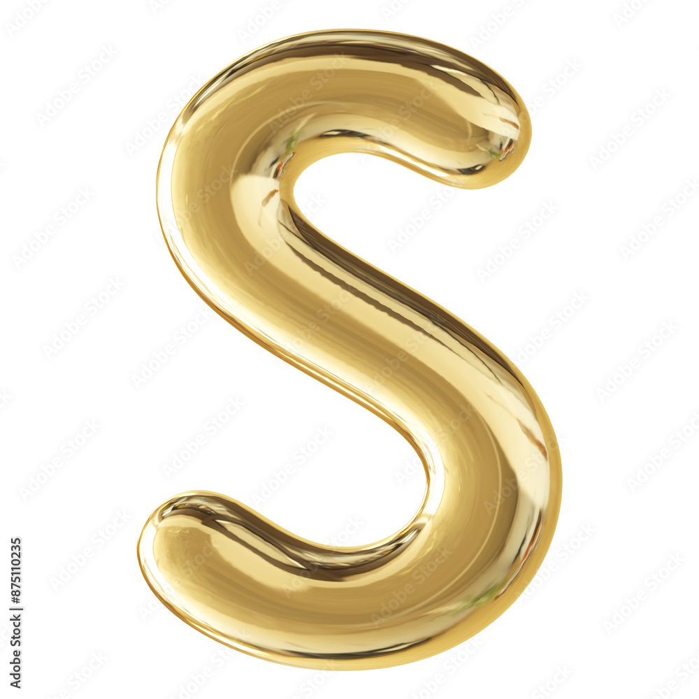 Gold 3D Bubble Font Letter S uppercase