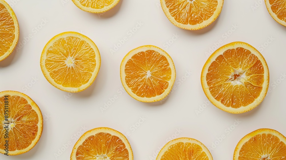 Fresh organic orange slices on a clean white background. Juicy and delicious. Fresh organic orange slices on a clean white background. Juicy and delicious.