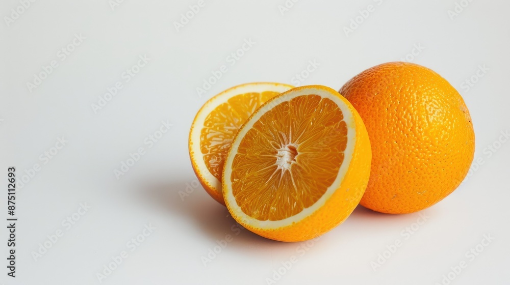 Isolated fresh oranges on a clean white background. Bright and healthy. Isolated fresh oranges on a clean white background. Bright and healthy.
