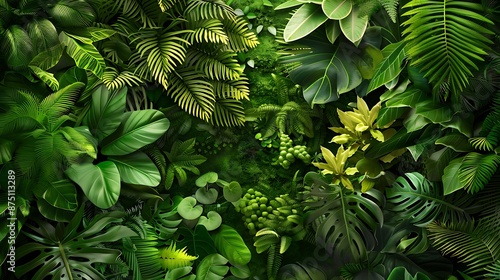 Lush foliage and vibrant greens create a dense tropical jungle scene photo