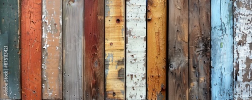 Painted wooden boards with worn texture