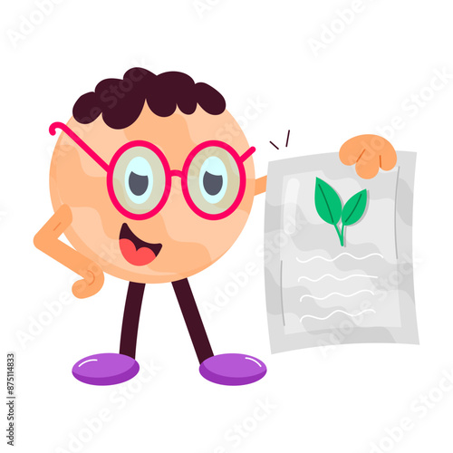 A cute botanist holding lab report, flat style cartoon 

