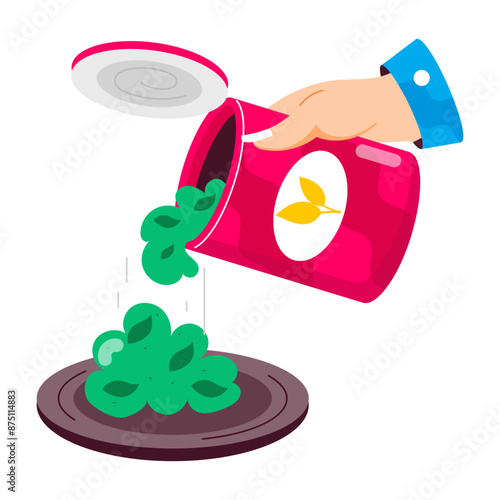 A flat style sticker of canned food 

