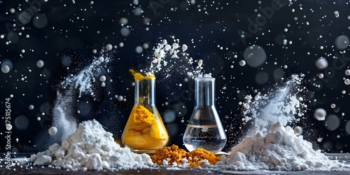 Chemical Reactions Involving Calcium Hydroxide, Potassium Citrate, and Citric Acid Powder. Concept Alkaline Substances, Citric Acid Reactions, Chemical Components, Calcium Hydroxide Properties photo