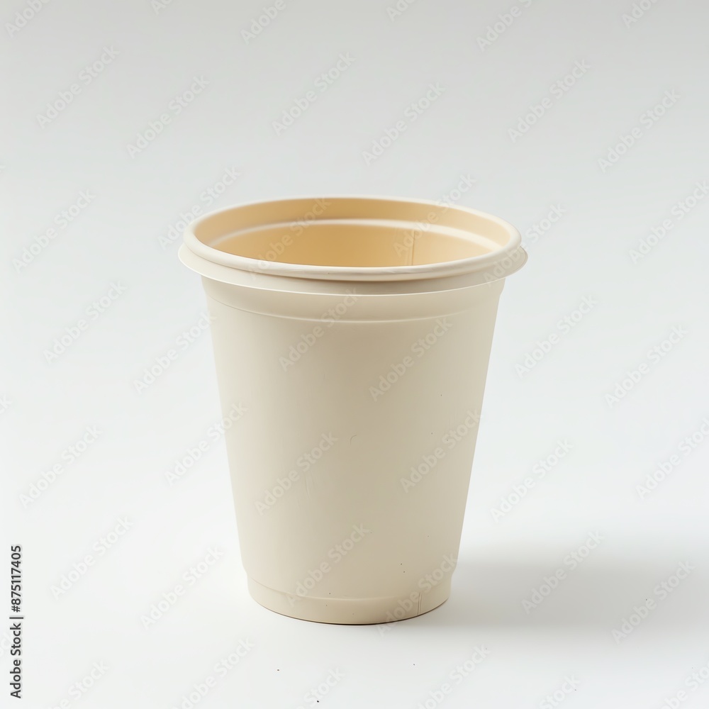Minimalistic image of a beige plastic cup on a white background, suitable for various uses including advertisements and product presentations. Minimalistic image of a beige plastic cup on a white background, suitable for various uses including advertisements and product presentations.