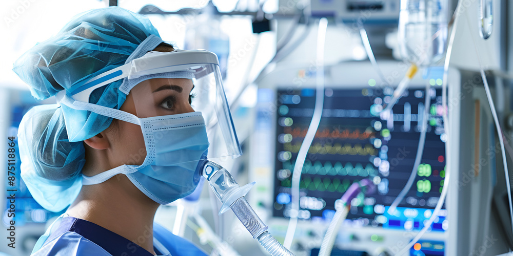 Healthcare professional monitoring vital signs in an intensive care unit, ensuring critical patient care and safety Healthcare professional monitoring vital signs in an intensive care unit, ensuring critical patient care and safety