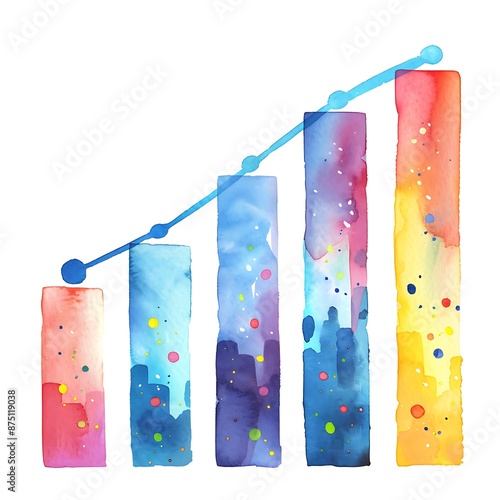 Watercolor painted bar graph representing increasing values photo
