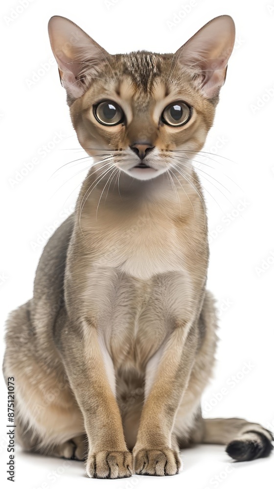Front side close up of a Singapura cat with a puzzled face expression, isolated white background Front side close up of a Singapura cat with a puzzled face expression, isolated white background
