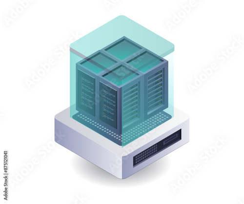 Data Management in Server Rack Technology flat isometric illustration