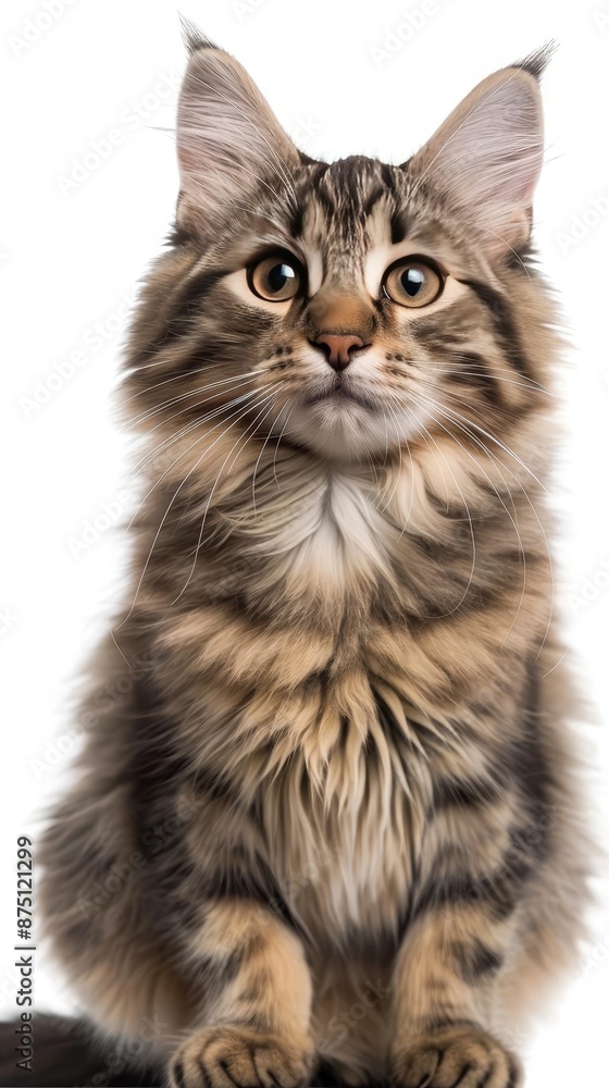 Front side close up of a Siberian cat with an amused face expression, isolated white background Front side close up of a Siberian cat with an amused face expression, isolated white background