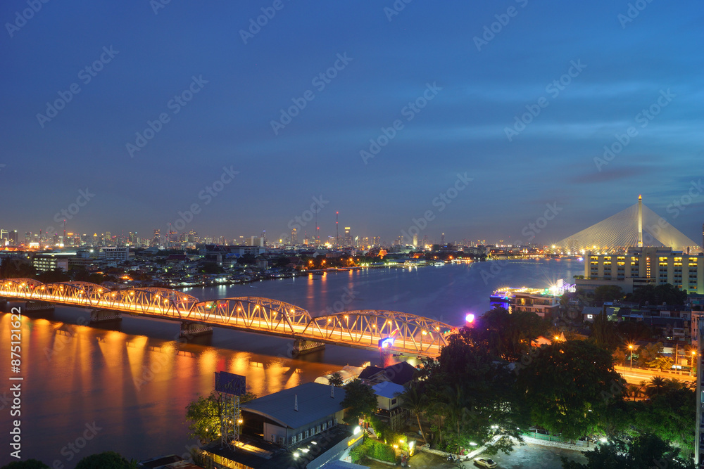Krung Thon Bridge across Chao Phraya River in Bangkok Thailand Krung Thon Bridge across Chao Phraya River in Bangkok Thailand