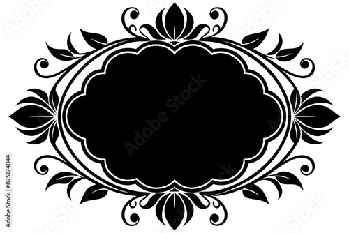 black circular design with floral and leafy patterns radiates symmetrically